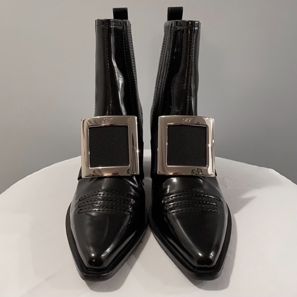 RARE! Roger Vivier Viv’ Tex Black Patent Ankle Chelsea Boots - Picture 4 of 16